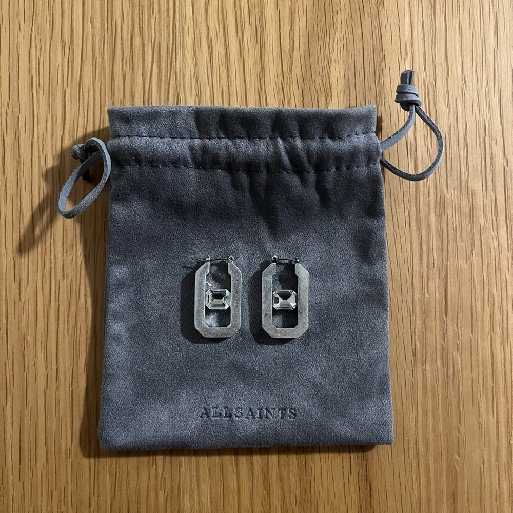 All Saints Estela Silver Tone Hexagon Hoop Earrings